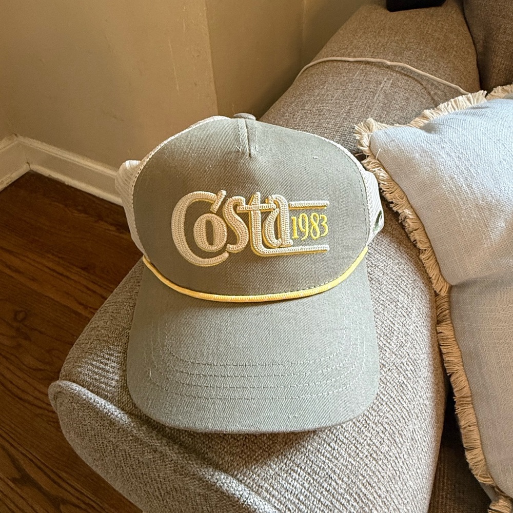 Costa Embroidered Logo Cap in Sage and Yellow Trim